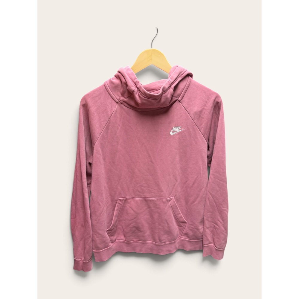 Nike Sportswear Women Funnel Neck Hoodie Pink Fleece Pullover Medium